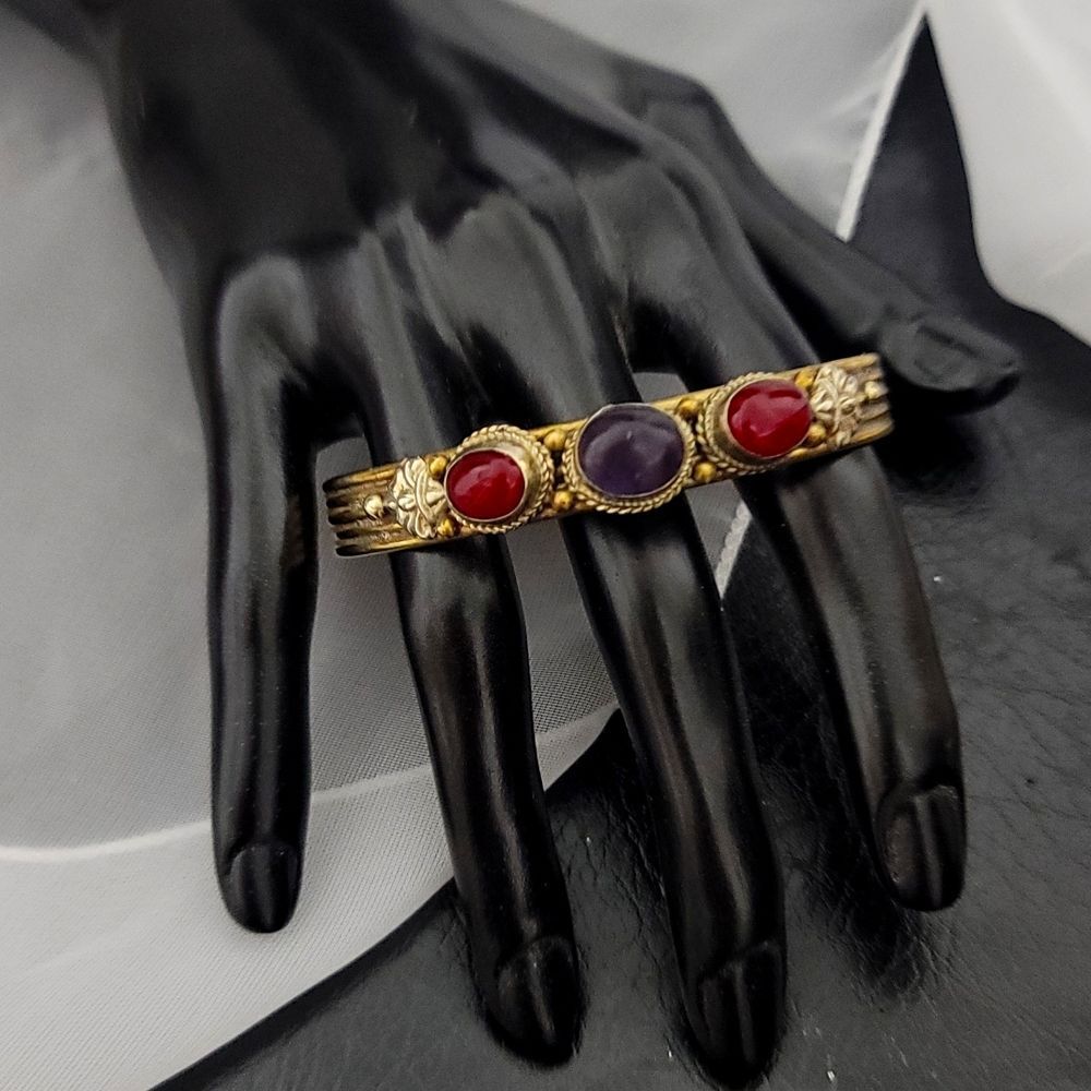 Open Cuff Brass Bracelet with Set Stones